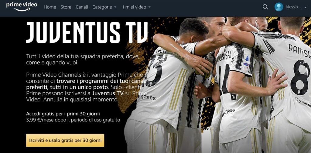 Amazon adiciona Juventus TV ao catálogo do Prime Video