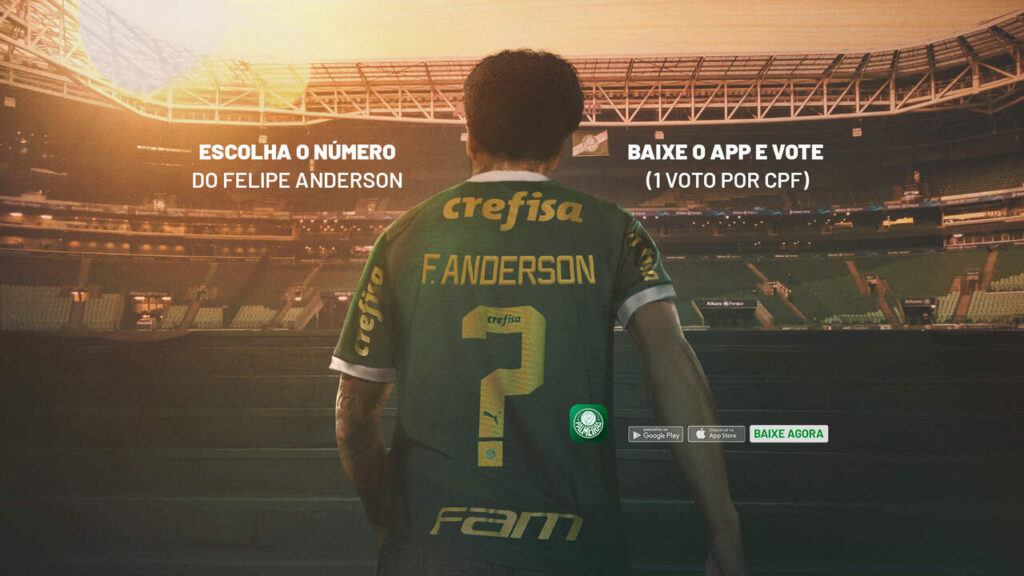 Palmeiras abre votação para escolha do número que será usado por Felipe Anderson